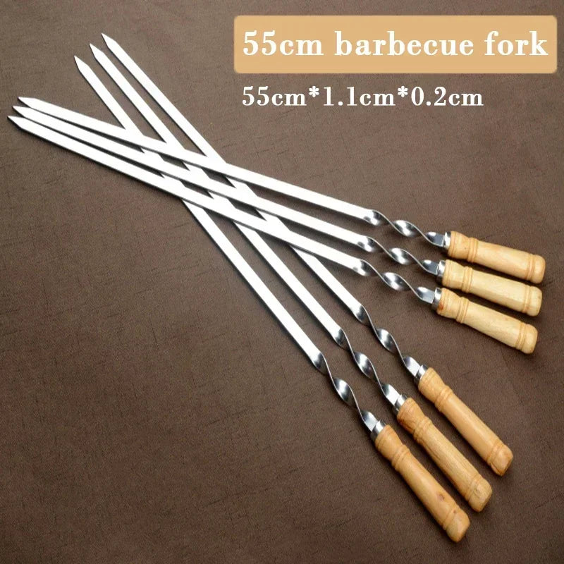 Extra Long Stainless Steel Skewers with Wooden Handle - Set of 6
