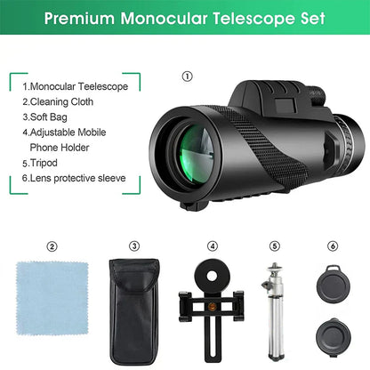 80x100 High Definition Zoom Monocular Telescope: Portable Binoculars for Hunting, Camping, and Outdoor Adventures
