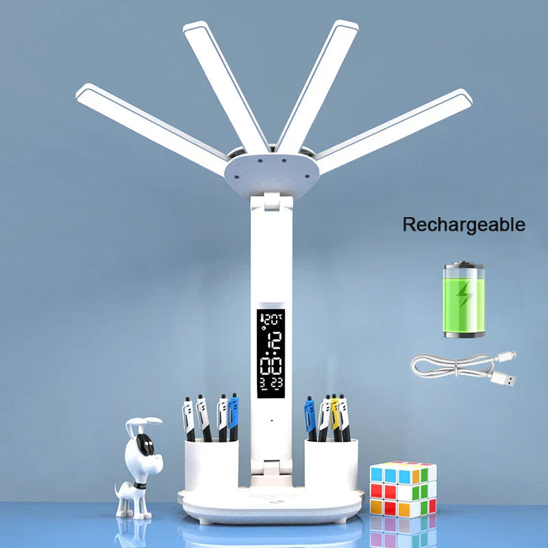 LED Desk Lamp with Fan – 3-in-1 Design, Touch Control & USB Battery