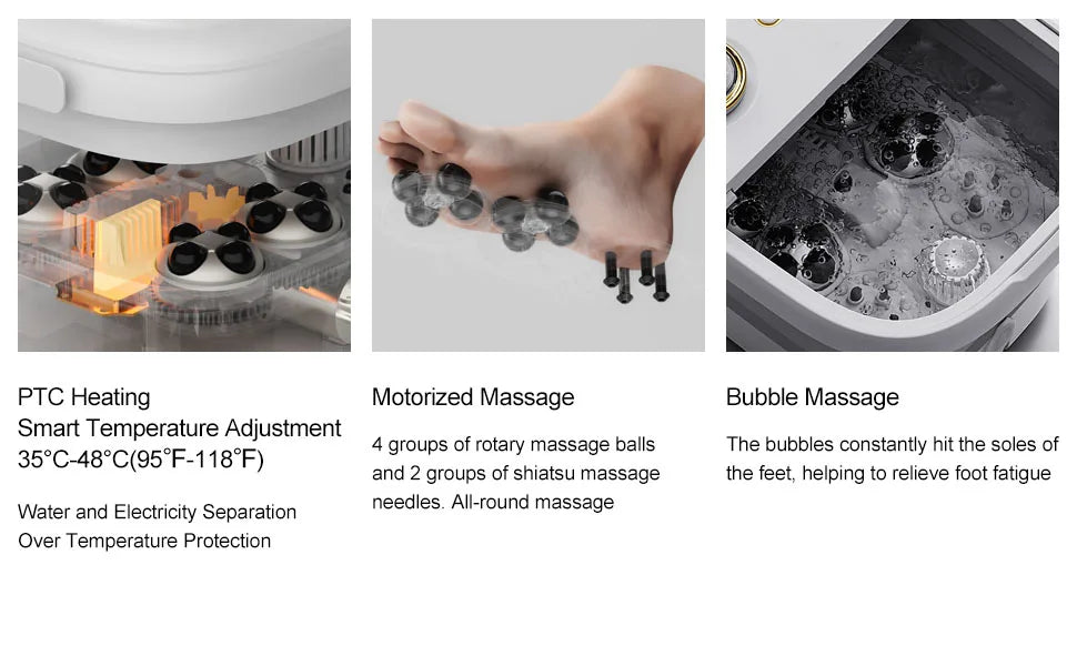 Foldable Foot Spa Massager with Heat, Bubbles, 4 Rollers & Timer