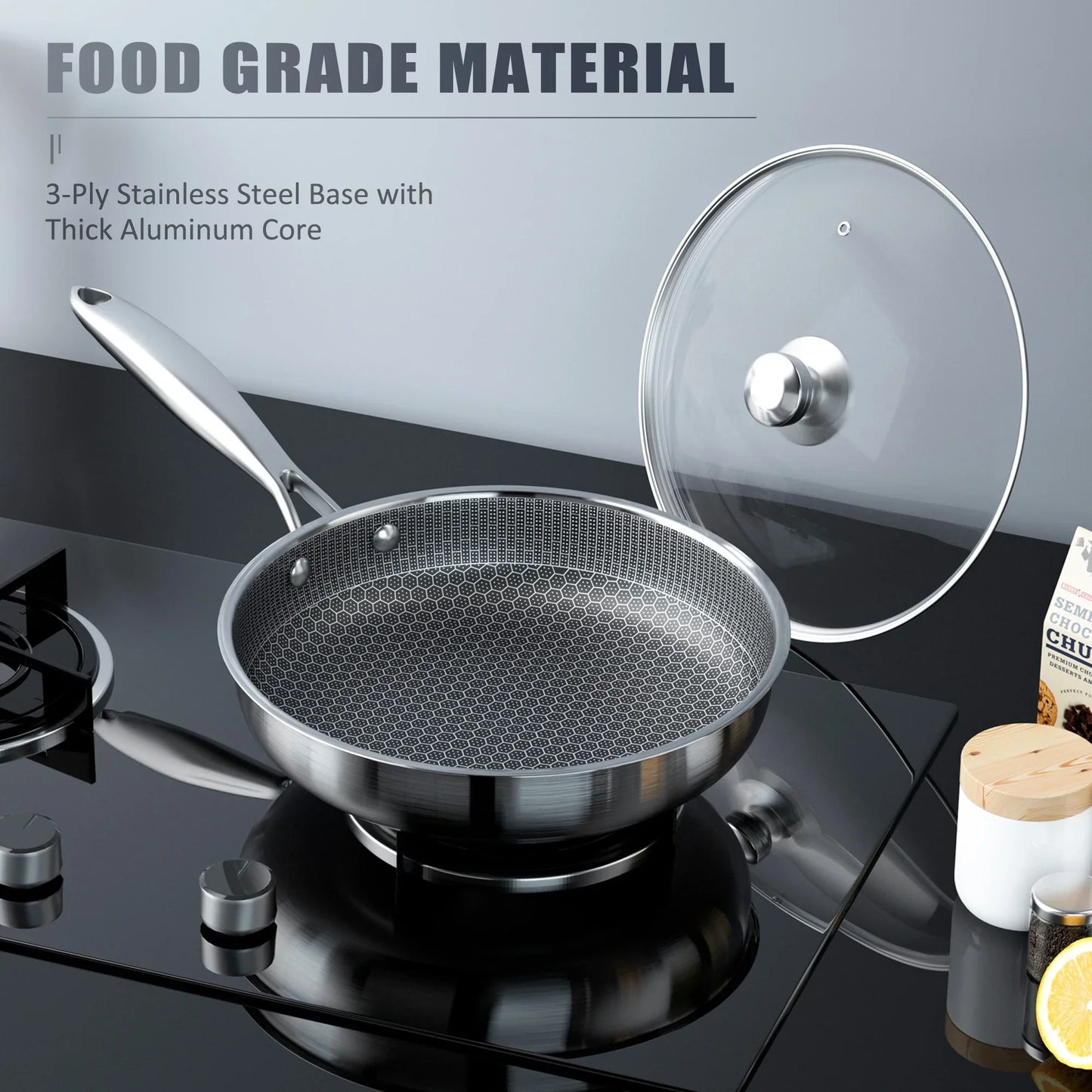 Non-Stick Frying Pan with Honeycomb Design in Stainless Steel