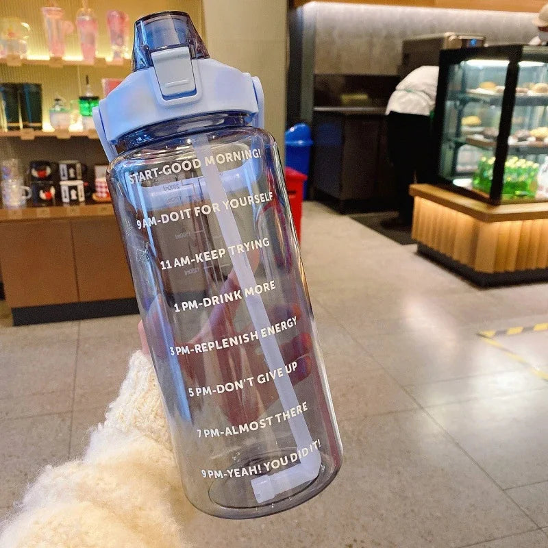 2L BPA-Free Water Bottle with Time Markers & Straw – 68oz Leakproof Hydration Tracker for Gym, Office, Travel