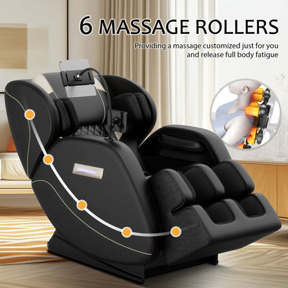 Full Body Massage Chair with Zero Gravity, 6 Rollers, 24 Airbags, Heating for Waist and Legs, Foot Rollers, Bluetooth and Touchscreen