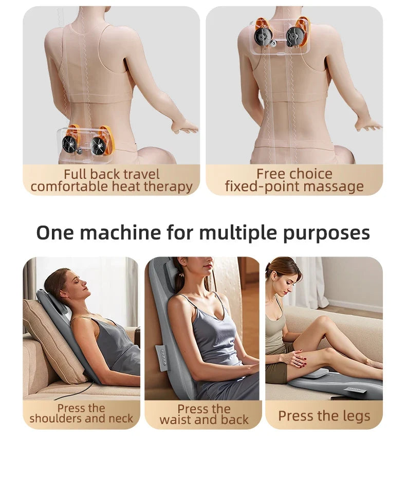 Heated Vibration Massage Cushion for Seat – Dual-Rail Back Massager with 3 Settings, Spot Control & Adapters for Home/Car