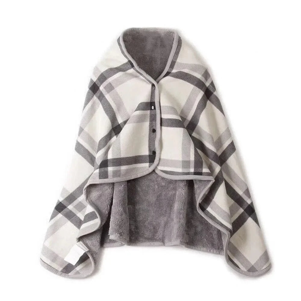 Portable Fleece Blanket Poncho & Scarf Set | Soft, Warm, Stylish Checkered Design