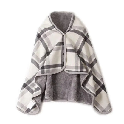 Portable Fleece Blanket Poncho & Scarf Set | Soft, Warm, Stylish Checkered Design