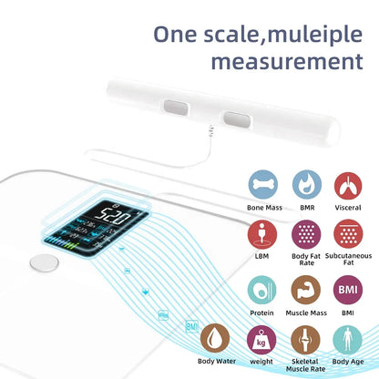 Smart Body Composition Scale with 8 Electrodes, Hand Sensors, and TFT Display – Tracks 18 Metrics, Supports 24 Users, Baby Mode, 400 lb Capacity, Fitdays App