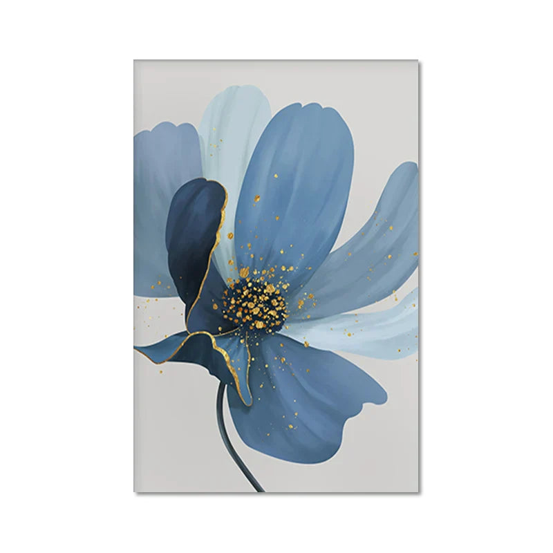 Modern Botanical Abstract Canvas Prints - Large Blue Floral Wall Art for Home Decor