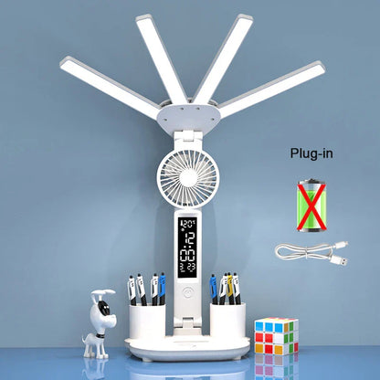 LED Desk Lamp with Fan – 3-in-1 Design, Touch Control & USB Battery
