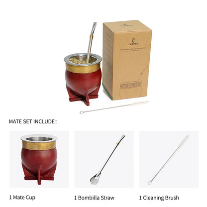 Stainless Steel Yerba Mate Set - Gold Cup, Bombilla Straw, Cleaning Brush