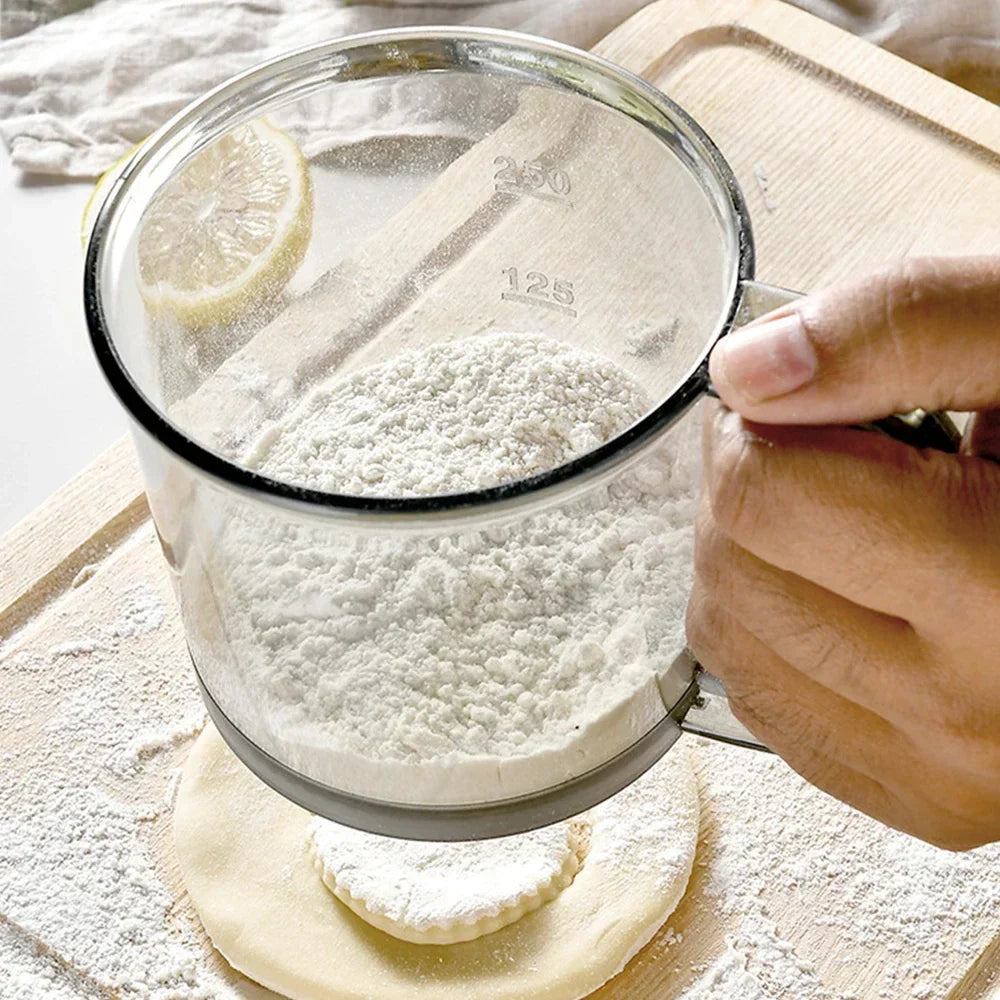 Flour Sifter with One-Hand Operation | Fine Mesh | BPA-Free | 250ml for Flour & Powdered Sugar
