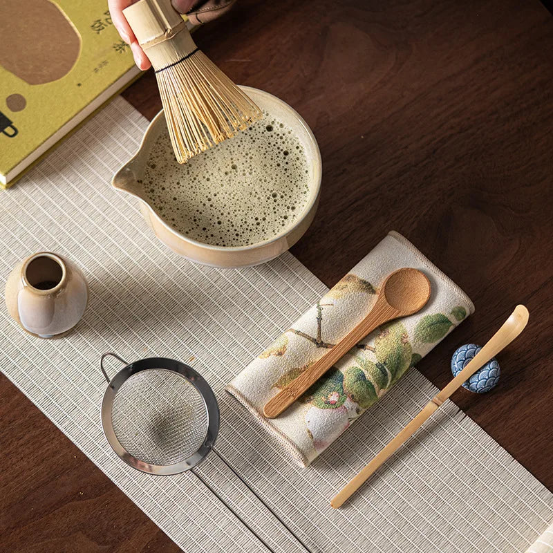 Standard Size 7-Piece Ceramic Matcha Bowl and Whisk Set for Tea Ceremony