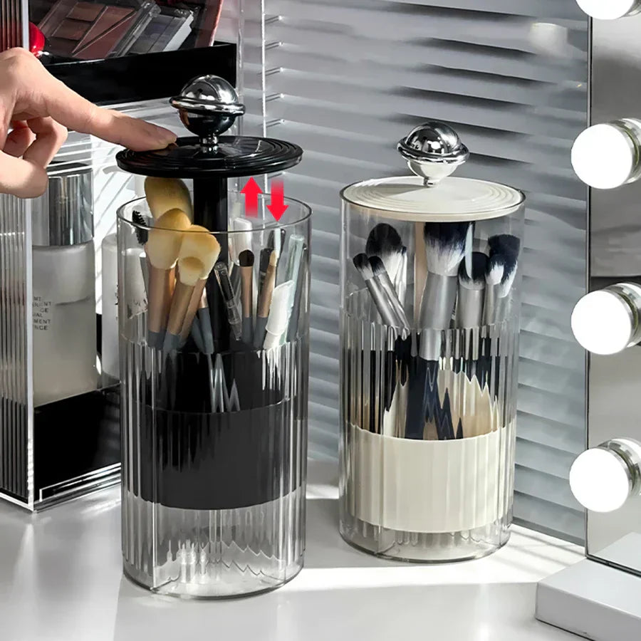 Makeup Brush Organizer with Auto Lift Feature