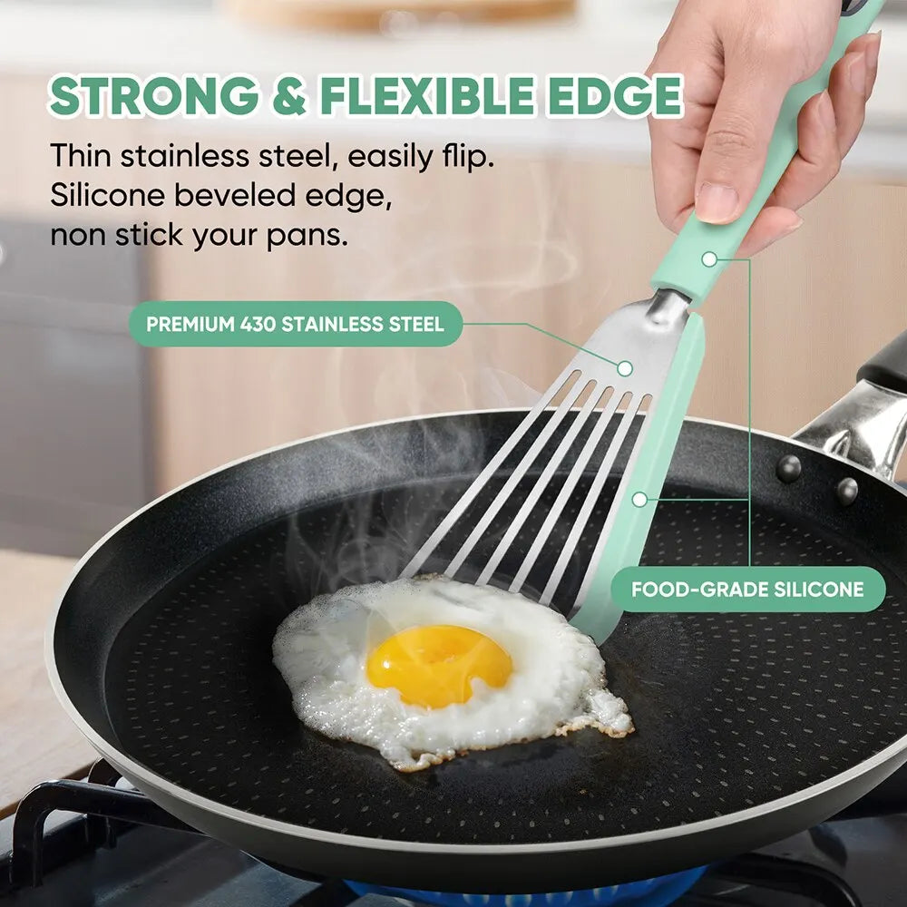 Silicone-Edged Slotted Turner - Heat-Resistant Stainless Steel Fish Spatula
