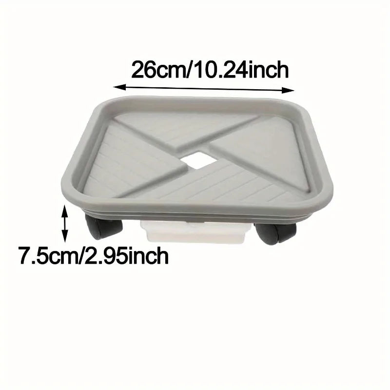 Plant Roller with Drip Tray | Square Mobile Plant Stand | Sturdy and Easy to Move