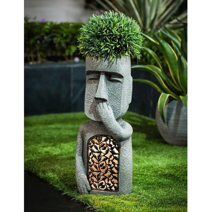 Solar Flower Pot with LED Light – 3D Face Design, Weatherproof for Garden & Patio
