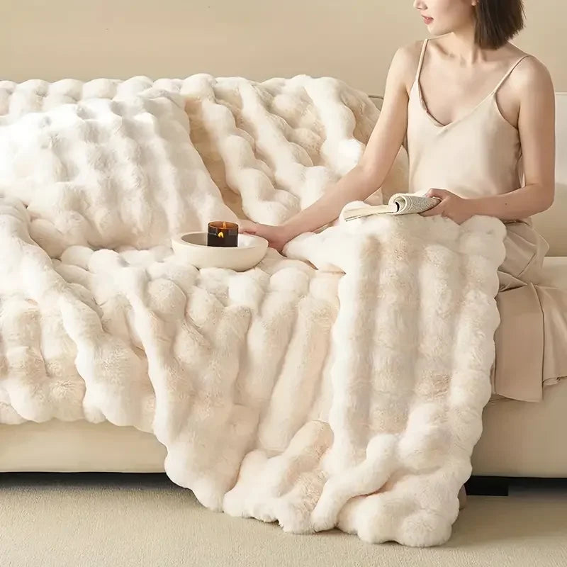 Cozy All-Season Throw Blanket with Reversible Bubble Design