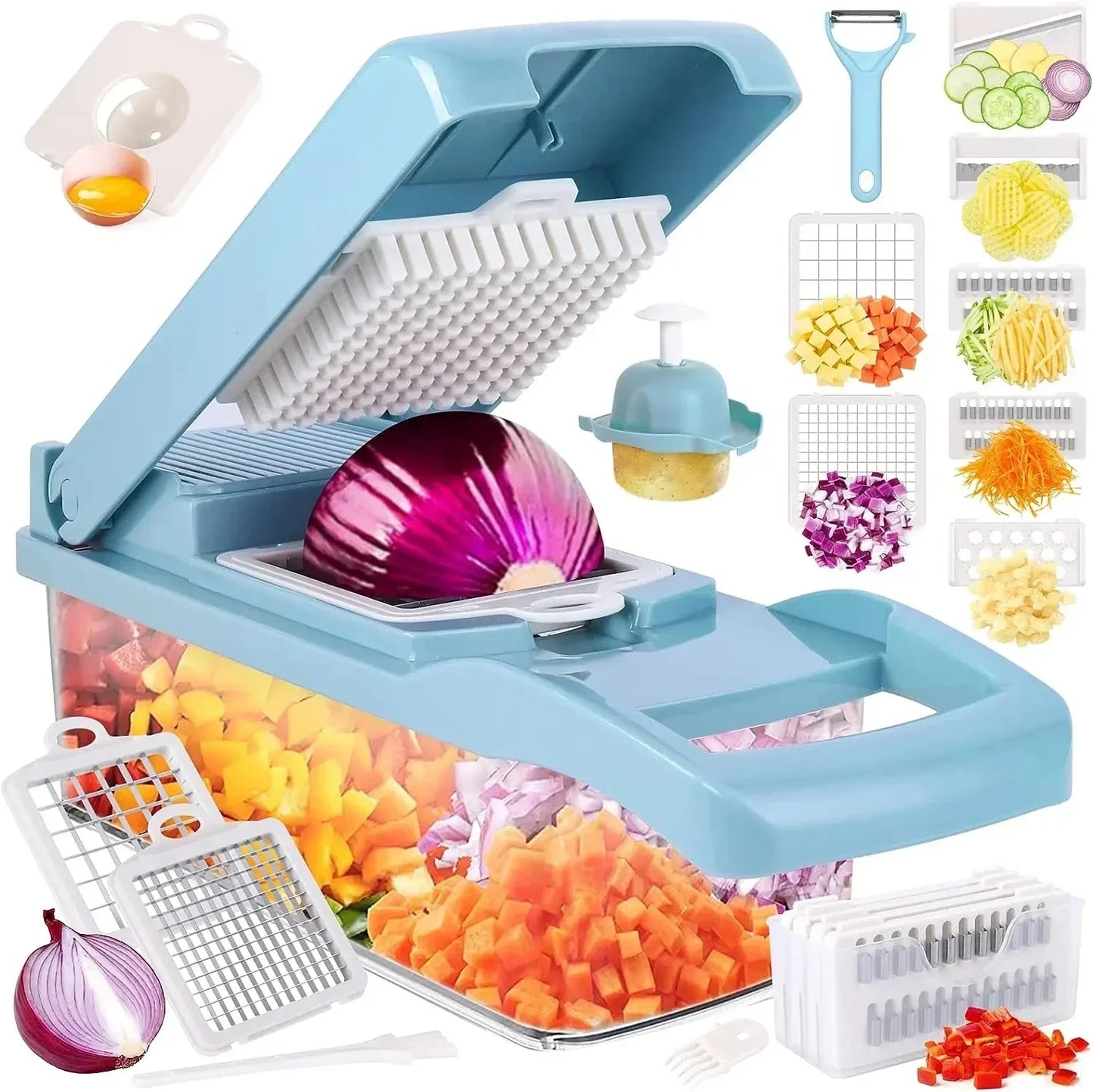 12-in-1 Vegetable Slicer with 7 Stainless Steel Blades, Non-Slip & BPA-Free