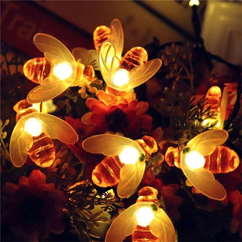 Solar String Lights with Bees | 8 Lighting Modes | Weatherproof & Energy Efficient | Warm White / Multicolor