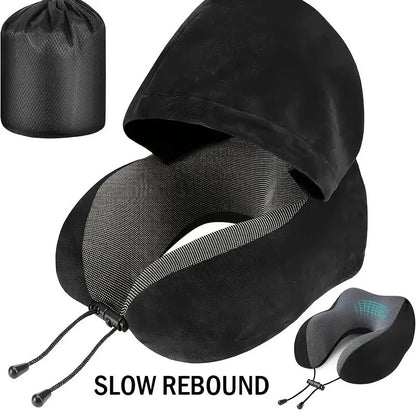 Memory Foam U-Shaped Neck Pillow with Hood | Removable Cover | 25x23x15 cm