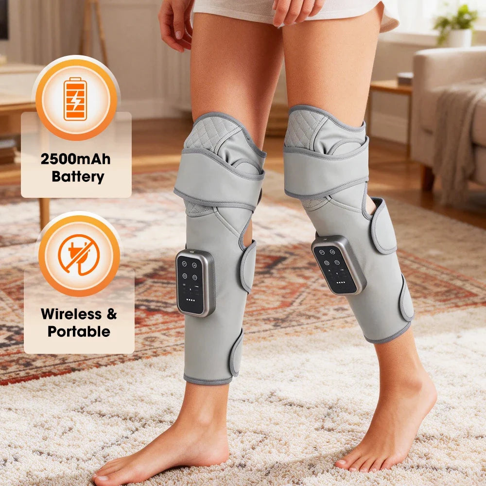 Cordless Leg Wrap Massager for Calves and Knees – Heat and Air Compression with 3 Levels and Adjustable Pressure
