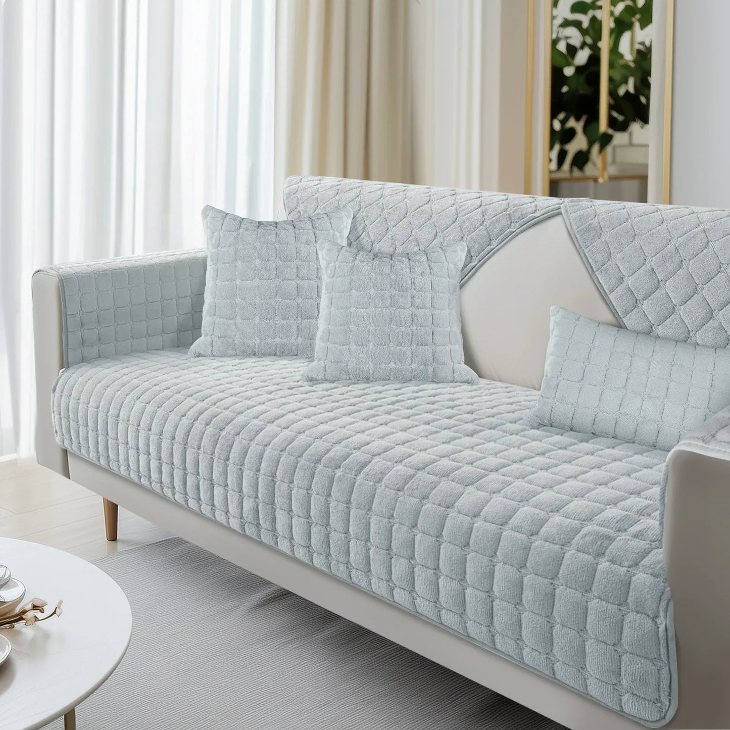 Plush Sofa Cover with Quilted Design – Non-Slip, Washable Protector for Couch & Sectional