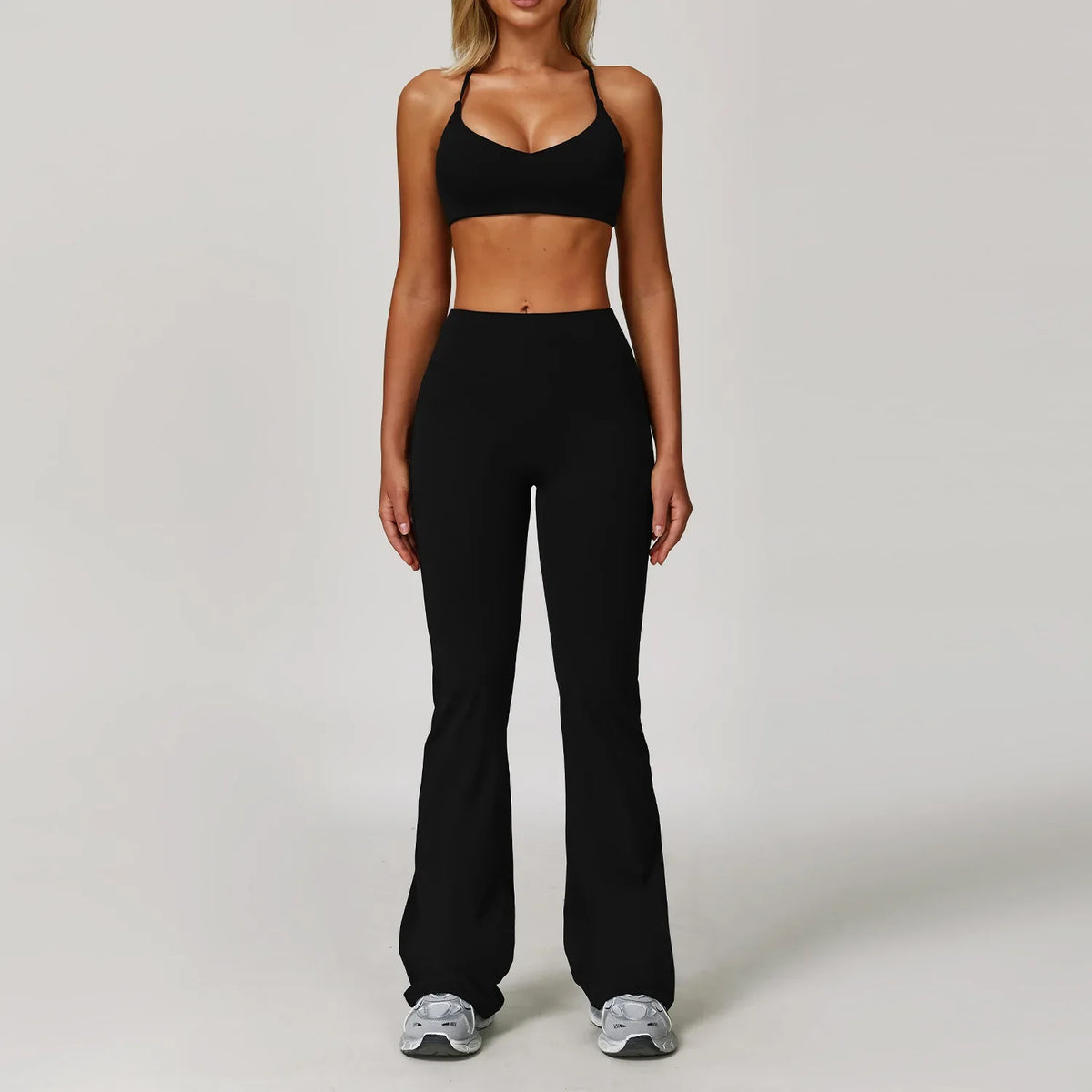 Women's Long Sleeve Sports Bra and Leggings Workout Set - Seamless Yoga Outfit with Breathable Stretch Material