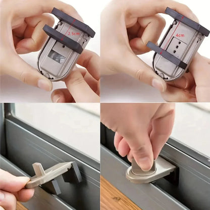 Sliding Lock Without Drilling | Strong Adhesive & Child Safety | For Doors, Windows & Furniture