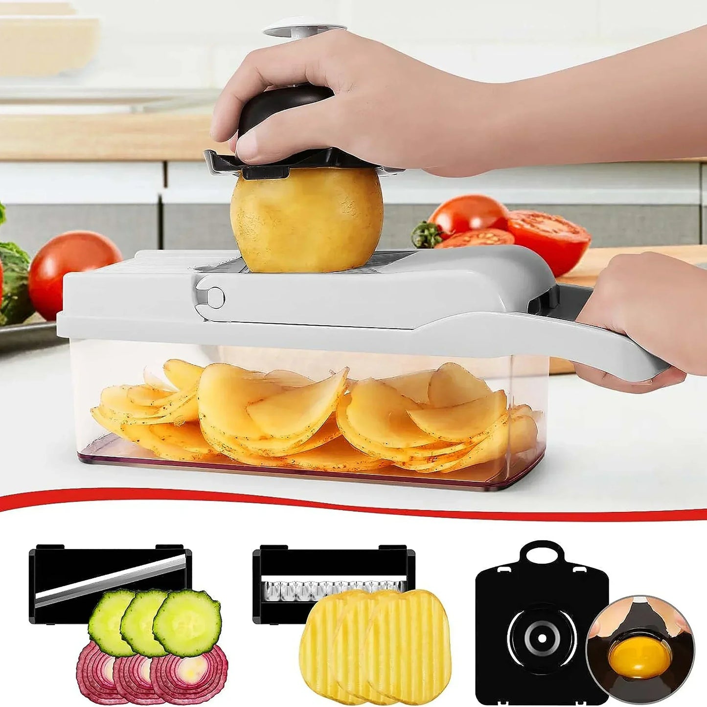 12-in-1 Vegetable Slicer with 7 Stainless Steel Blades, Non-Slip & BPA-Free
