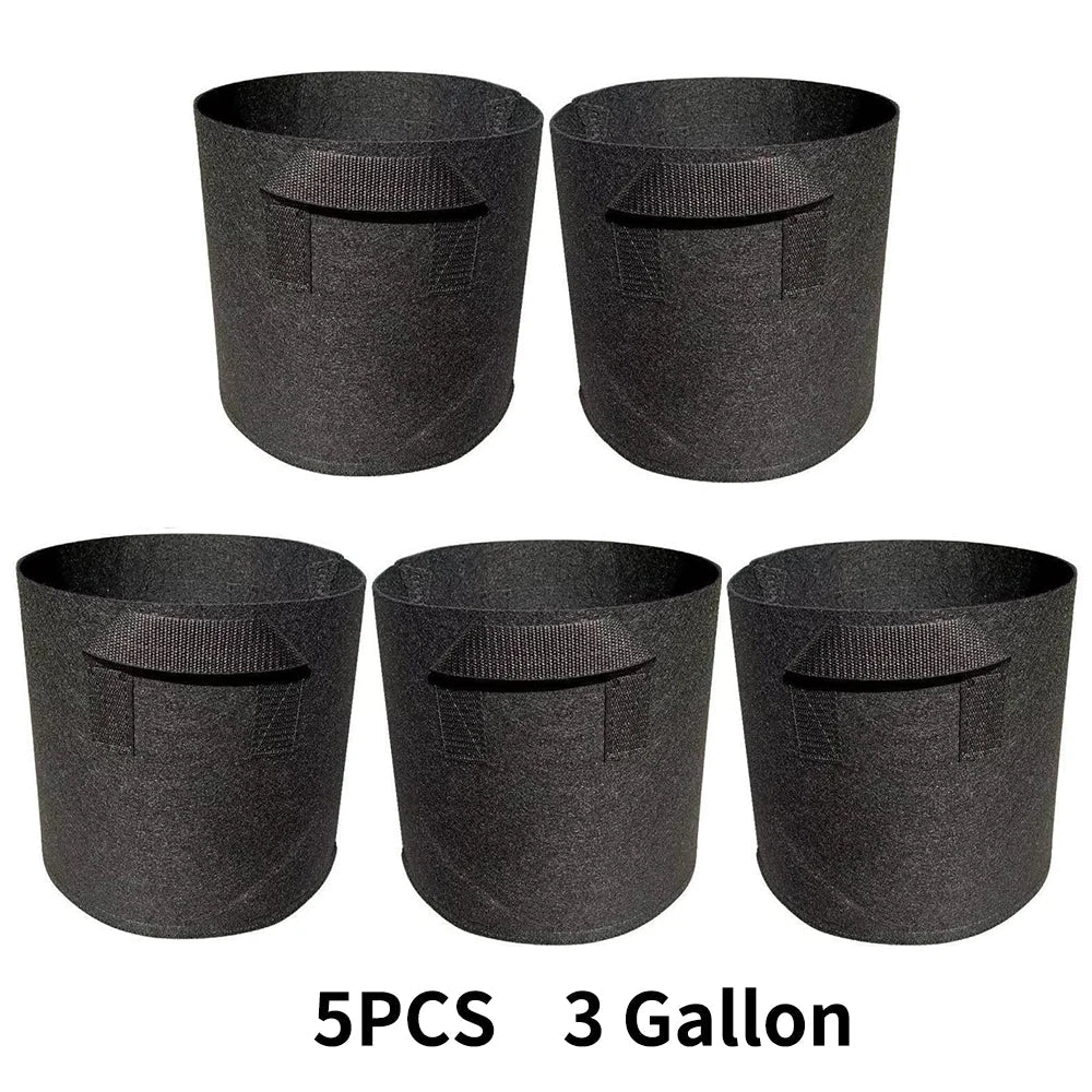 Breathable Plant Bags Set with Handles | Root Aeration | 5-Pack Pots | 11–114 L