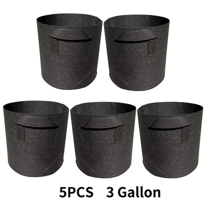Breathable Plant Bags Set with Handles | Root Aeration | 5-Pack Pots | 11–114 L