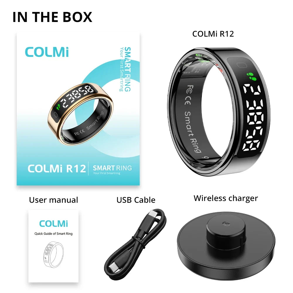 Fitness Tracker Ring with OLED Screen | Monitors Heart Rate, SpO₂, Sleep, Stress, Activity, 5ATM Waterproof, Wireless Charging