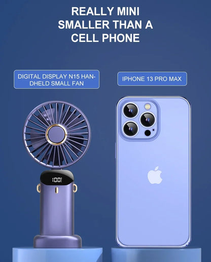 Portable Mini Fan 5000mAh – Wireless USB Rechargeable with Digital Screen and Phone Holder, 5-Speed Neck Hanging Design