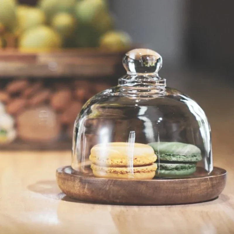 Glass and Acacia Wood Multi-Tier Serving Stand with Lid for Snacks