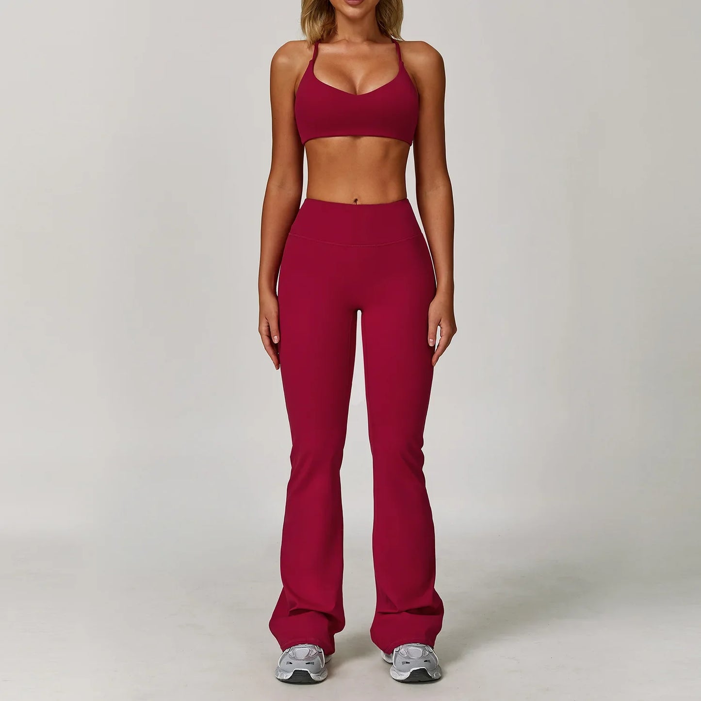 Women's Long Sleeve Sports Bra and Leggings Workout Set - Seamless Yoga Outfit with Breathable Stretch Material