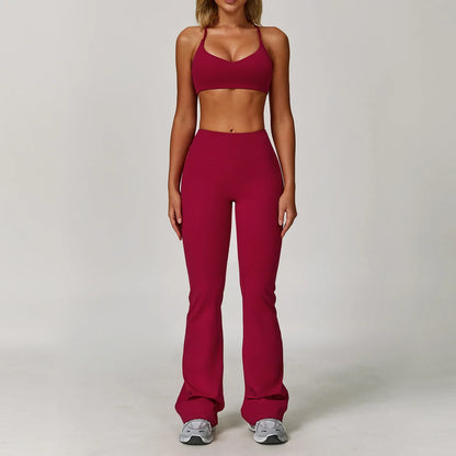 Women's Long Sleeve Sports Bra and Leggings Workout Set - Seamless Yoga Outfit with Breathable Stretch Material