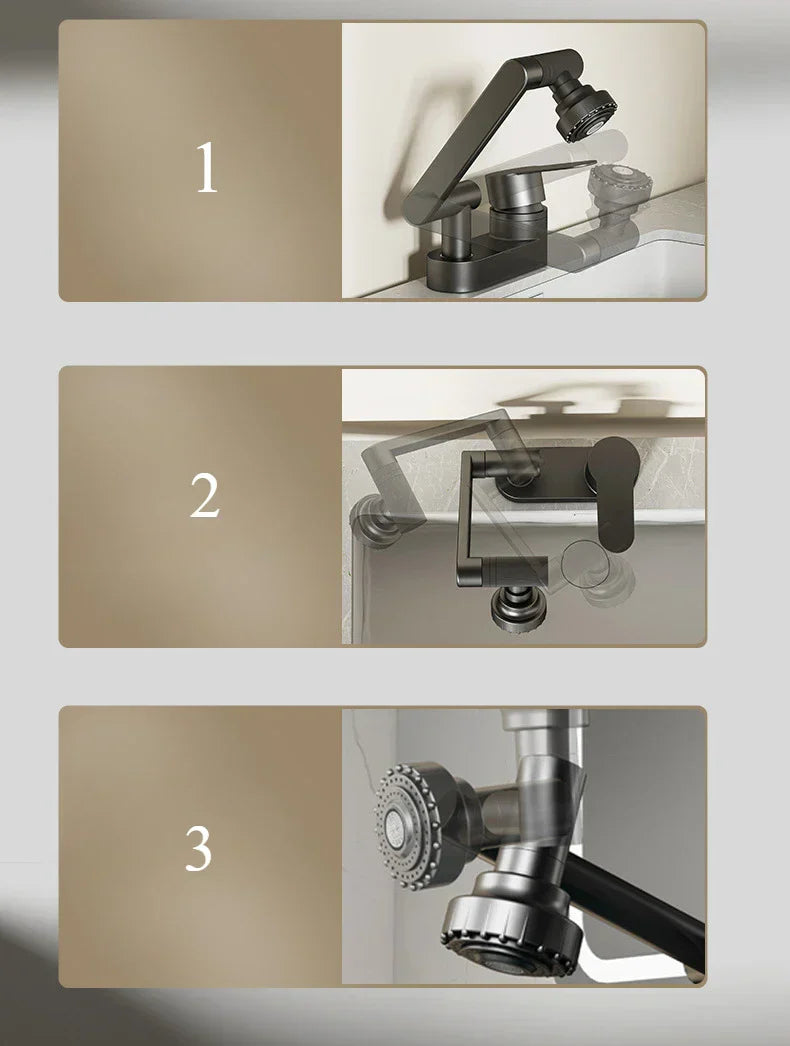 Two-Hole Basin Mixer Faucet with 360° Swivel for Hot and Cold Water