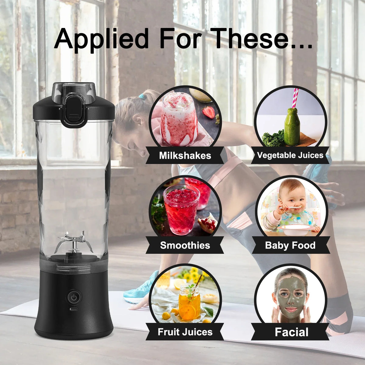 Rechargeable Portable Blender with 6 Blades – 600ML Ice-Crushing