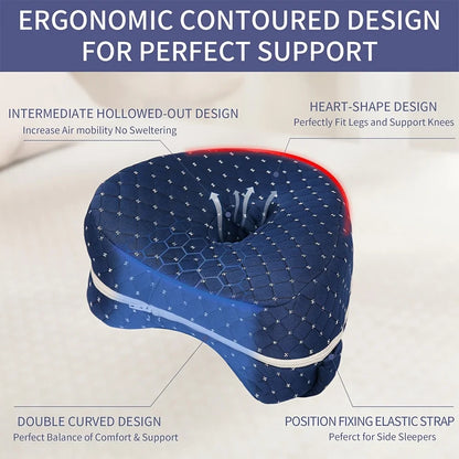 Ergonomic Knee Pillow for Side Sleepers – Memory Foam Leg Spacer with Washable Cover and Elastic Strap