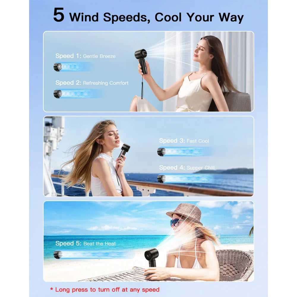 Mini Handheld Fan with 5-Speed Turbo – Lightweight and Compact