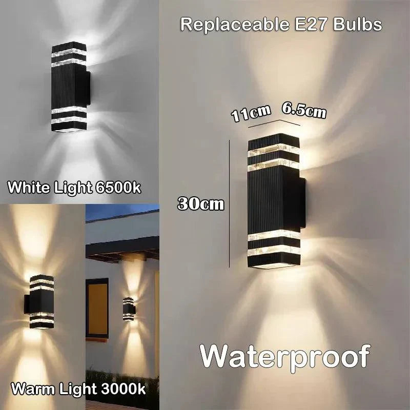 Outdoor Wall Light with Up & Down Illumination | E27 Socket | IP65 Weatherproof | 25×10×8 cm