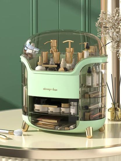 Transparent Makeup Storage Organizer with Sliding Doors and Drawers