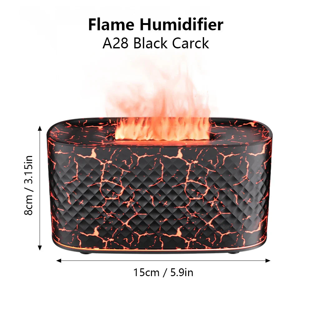 Ultrasonic Humidifier with LED Flame Effect, Timer & Auto Shut-Off - USB 5V Aromatherapy Diffuser