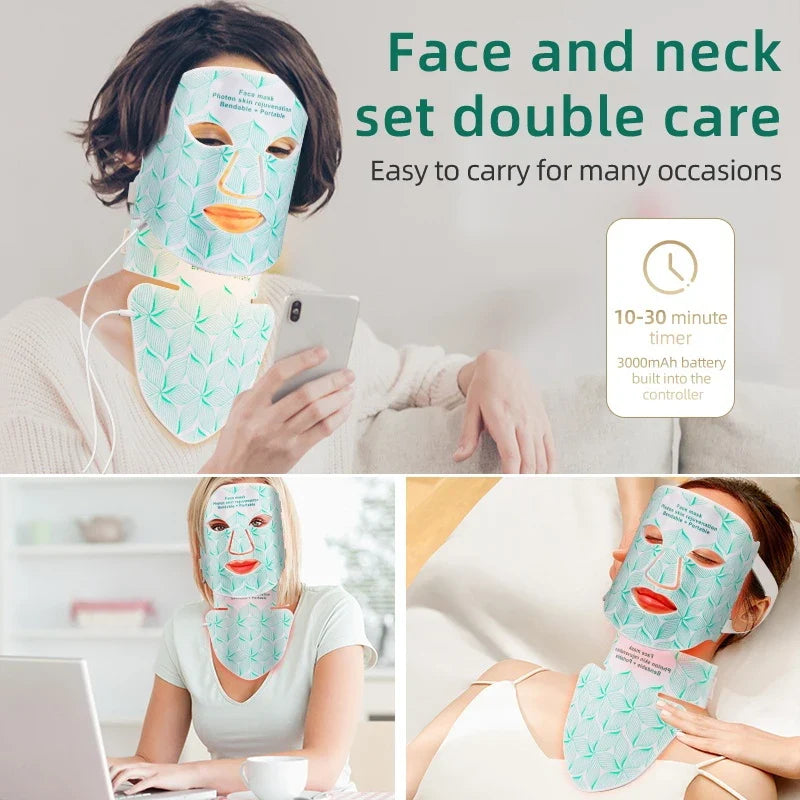 Rechargeable Silicone Skincare Mask for Face and Neck – 8-Color LED with Timer