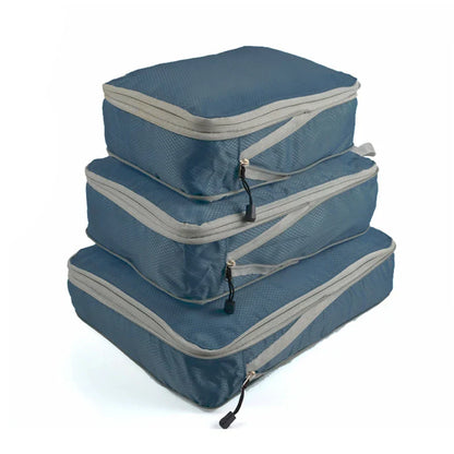 Compression Travel Set for Space-Saving Organization with Breathable Mesh Pouches
