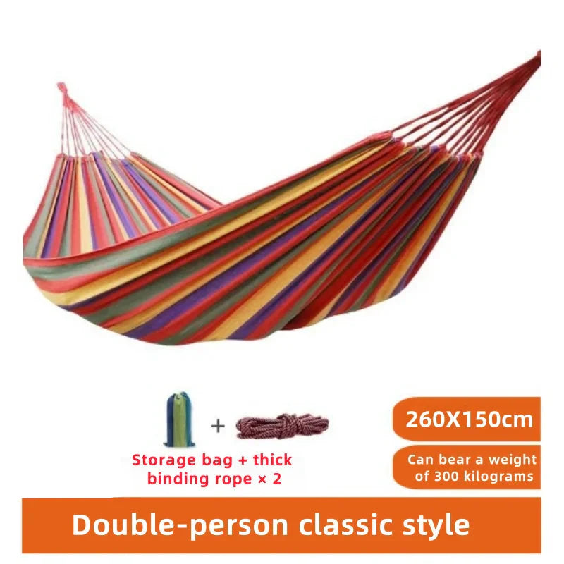 Striped Double Swing Bed Hammock – Indoor and Outdoor Use Canvas Design