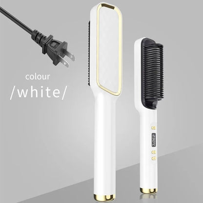 Hair Straightening Brush with LED Temperature Display & Anti-Scald Protection | 360° Rotating Cable