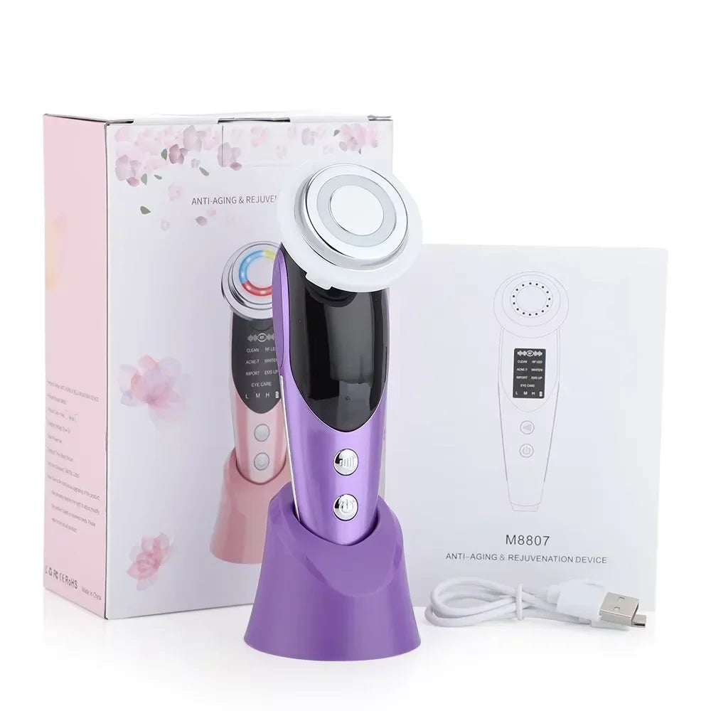 7-in-1 Facial Massager with EMS & RF Microcurrent | LED Light Therapy Anti-Aging Device