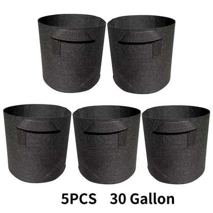 Breathable Plant Bags Set with Handles | Root Aeration | 5-Pack Pots | 11–114 L