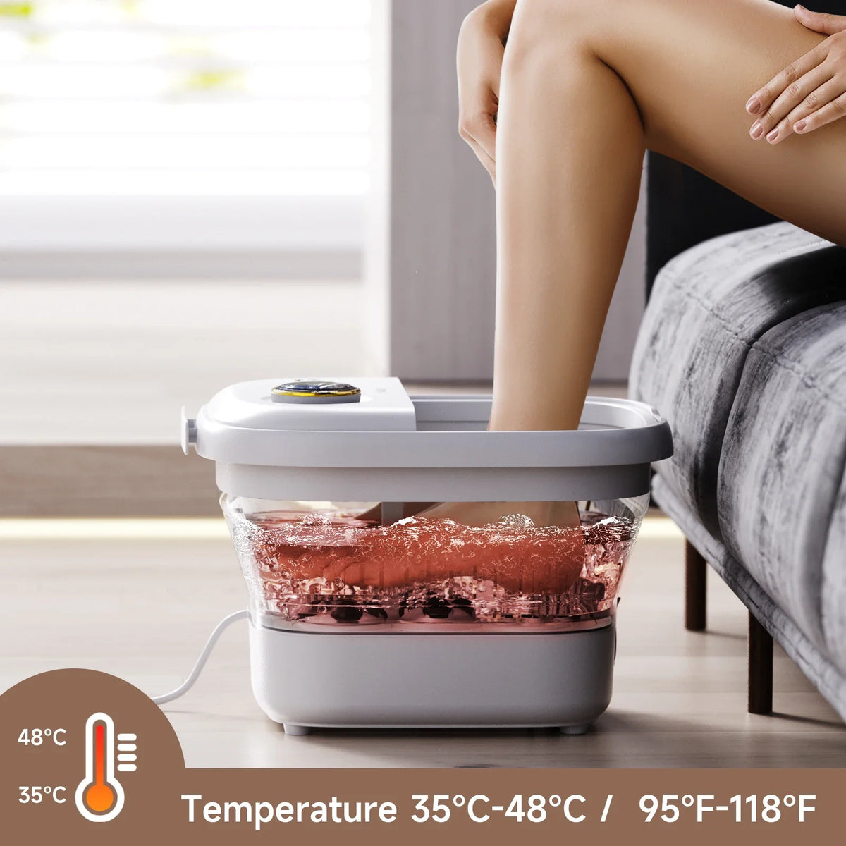 Foldable Foot Spa Massager with Heat, Bubbles, 4 Rollers & Timer